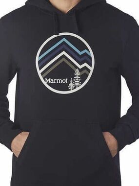 Marmot Black Hoodie w/ Mountain Circle Graphic Women’s L or Men’s Med, front pkt